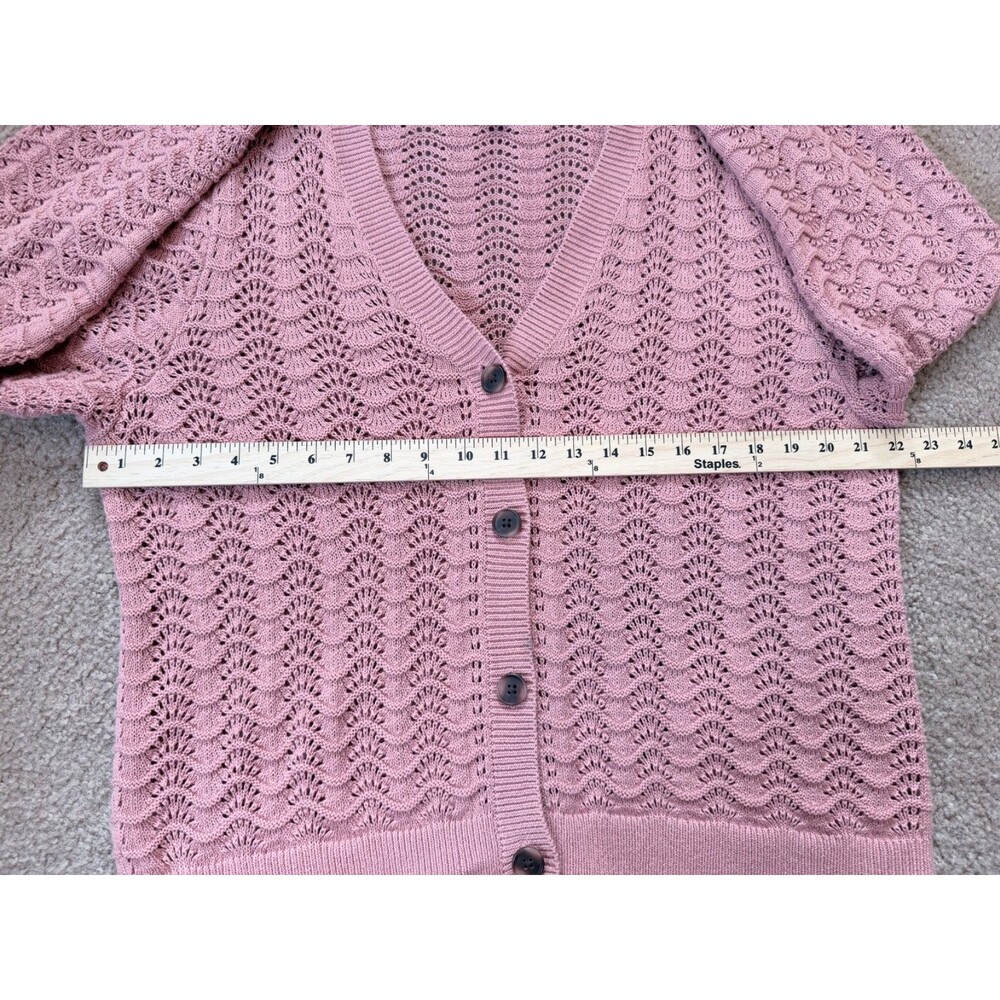 LOFT Outlet XL Peach Pink Pointelle Cardigan 100% Cotton Button Front Sweater - Picture 5 of 10